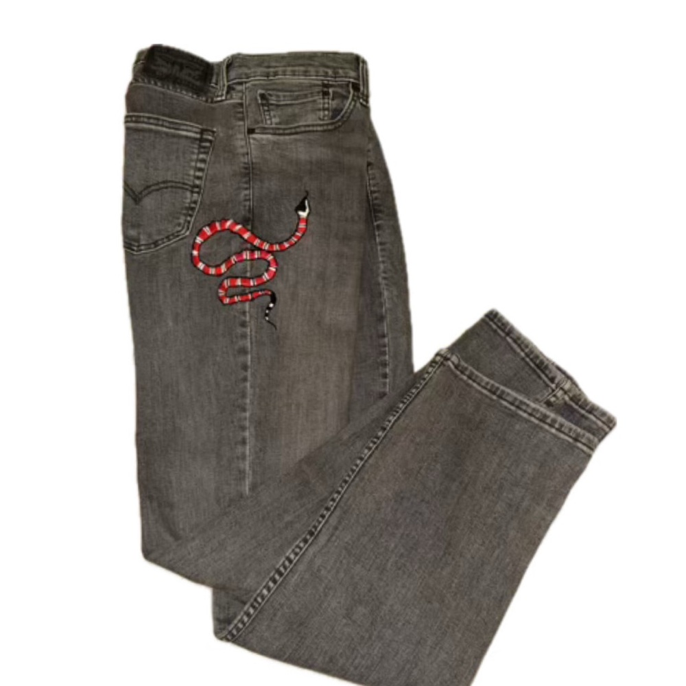 Levi's Gray Jeans with Red Embroidery